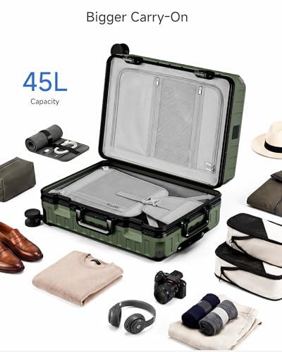 LUGGEX Carry On Luggage with Spinner Wheels, 8010S Aluminum Frame Zipperless Polycarbonate Hard Shell Suitcase (ZX-Core, Green, 21 Inch)