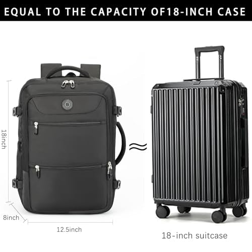 SHRRADOO Travel Backpack for Women & Men,Airline Approved Carry On Luggage,TSA Overnight Bags,40L Personal Item Travel Bag fits 17" Laptop,Carry on Bag with Underwear Bag Cosmetic Bag Set 3pcs (Black)