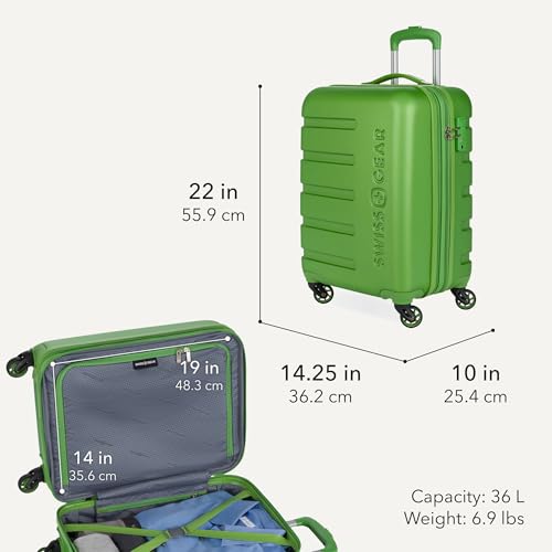 SwissGear 7366 Signature Hardside Expandable Luggage with Spinner Wheels, TSA Lock, Cup-Holder, Green, Carry-On 19-Inch