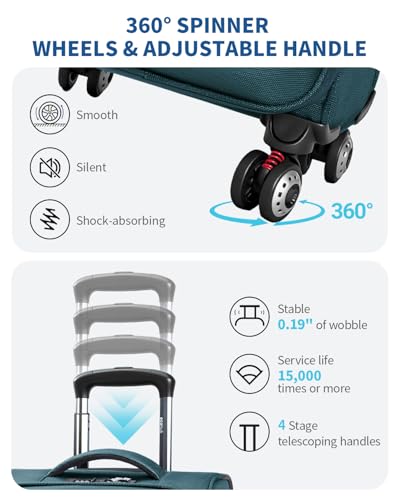 ECOHUB Carry On Luggage Airline Approved, 21 Inch Height Softside Carry On Suitcase with Spring Shock-Absorbing Spinner Wheels, Lightweight Travel Luggage with TSA Lock, Fits 22x14x9 Carry-On Bag
