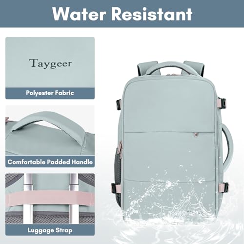 Taygeer Personal Item Backpack for Men Women, Travel Backpack Carry on Luggage Flight Approved with Water Bottle Pocket & Shoe Pouch, Large Weekender Work Bag for Hiking Gift, Gray Powder