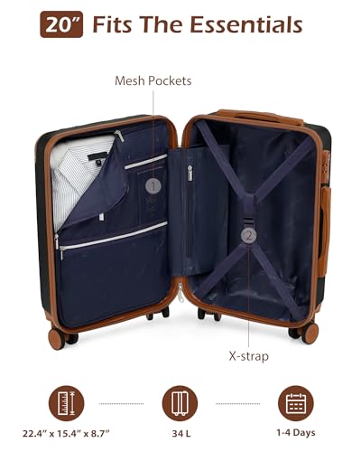 Coolife Carry On Luggage, Suitcase with Durable and Lightweight, carry on suitcase with ABS Hardshell, Dual Spinner Wheels, TSA Lock, and YKK Zipper(apricot black, S(20in)_carry on)