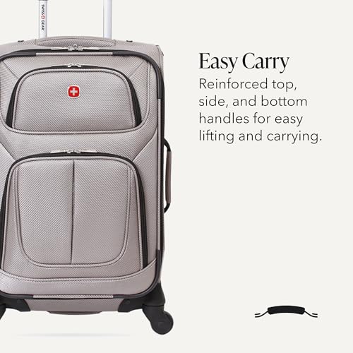 SWISSGEAR Sion Carry-On Spinner Luggage, Softside Expandable, Lightweight Suitcase, Pewter, 22.75-Inch