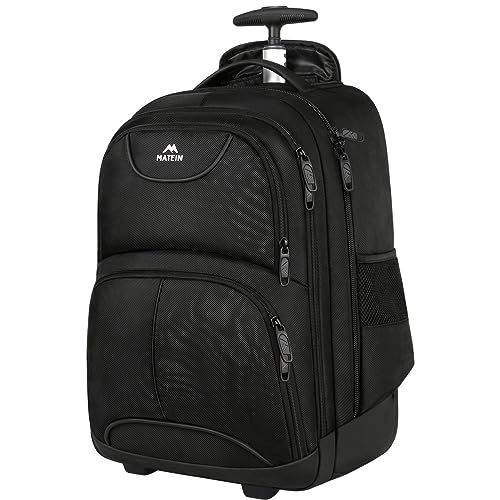 MATEIN Rolling Backpack, 17 inch Water Resistant Wheeled Laptop Backpack, Carry on Luggage Business Bag, Overnight College Computer Bag Trolley Suitcase for Men Women Adults to Travel, Black