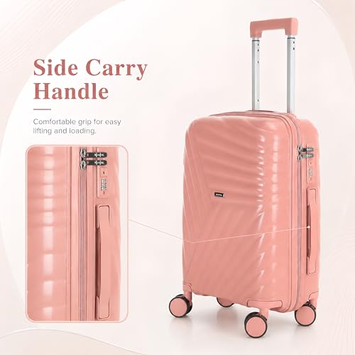 AGVOTK 20 In Carry On Luggage with TSA Lock, 22x14x9 Airline Approved Hardside Suitcase, Lightweight PP Travel Luggage with 360° Silent Spinner Wheels, Anti-Burst Zipper for Business (Rose Chevron)
