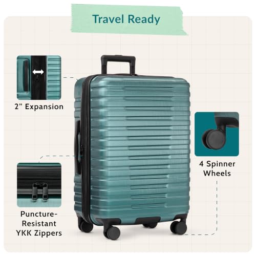 U.S. Traveler Boren Expandable Hardside Rugged Travel Luggage with 8 Spinner Wheels, Teal, Carry-on 22-Inch