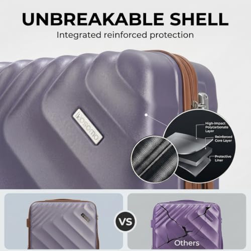 Rosamo 3 Piece Luggage Set Expandable Hardside, 20in Suitcase with Matching Travel Bags, 22x14x9 Airline Approved Carry On, TSA Lock & Spinner Wheels, ABS+PC, (purple)