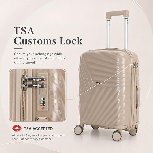 20 In Carry On Luggage with TSA Lock, 22x14x9 Airline Approved Hardside Suitcase, Lightweight PP Travel Luggage with 360° Silent Spinner Wheels, Anti-Burst Zipper for Business (Champagne Chevron)