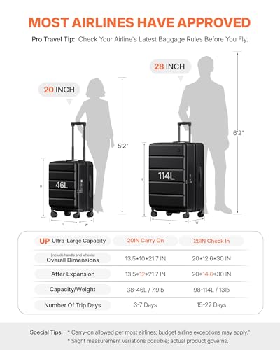 ISLAND ELEPHANT Expandable 20Inch Carry On Luggage Airline Approved - Top Opening Hardside Travel Suitcase Unbreakable -with Cup Holder,USB Charge,Side Pothook, 360°Spinner Wheels, TSA Lock-Black