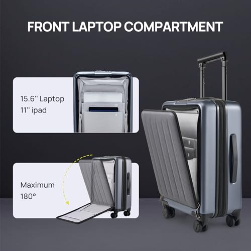 NINETYGO Carry On Luggage 22X14X9 Airline Approved with Front Pocket, 20 Inch Luggage with Front Compartment, Expandable, Double Spinner Wheels, Hardsided PC, TSA Lock (Midnight Black, Seine Max)