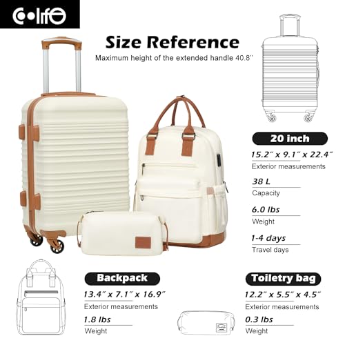 Coolife Luggage Set 3 Piece Luggage Set Carry On Suitcase Hardside Luggage with TSA Lock Spinner Wheels(White, 3 piece set (BP/TB/20))