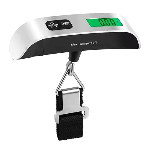 Digital Luggage Scale, Portable Hanging Baggage Scale with LCD Display, 110 lb Capacity, Travel Suitcase Weight Scale with Strap, Accurate & Lightweight for Travel