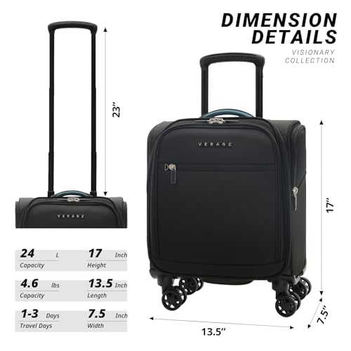Verage 14-Inch Underseat Carry On Luggage with Spinner Wheels & USB Charging Port, Wheeled Suitcase for Airlines, Lightweight Overnight Bag for Men and Women (14-Inch Compact Underseat Pro)