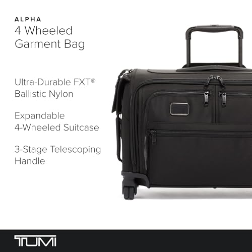 TUMI - Alpha Garment 4 Wheeled Carry-On - Garment Compartment Fits 6 Suits or Dresses - Carry On Luggage for Travel - Black