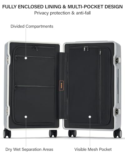 Hanke Premium 20 Inch Zipperless Carry-On Luggage, Aluminum Frame Hard Shell PC Suitcase with TSA Lock, Water-Resistant, 8 Quiet Spinner Wheels for Short Business Trips & Weekend Getaways（Grey）