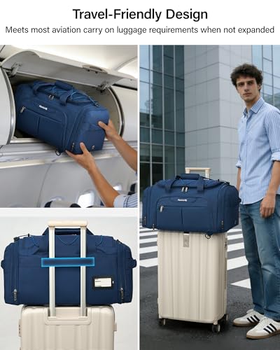 Hanke Expandable Carry On Luggage Bag,3 in 1 Duffle Bag for Travel,45L-55L Weekender Overnight Bag with 15.6" Compartment for Women & Men (Black)