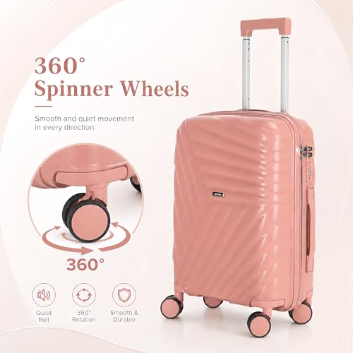 AGVOTK 20 In Carry On Luggage with TSA Lock, 22x14x9 Airline Approved Hardside Suitcase, Lightweight PP Travel Luggage with 360° Silent Spinner Wheels, Anti-Burst Zipper for Business (Rose Chevron)