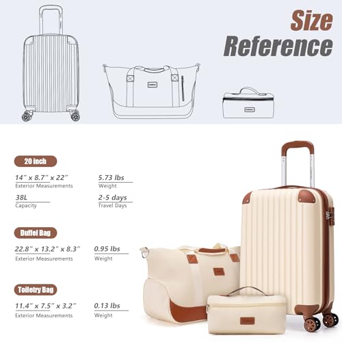 Cosbarn Carry On Luggage Sets 3 Piece, 20 Inch Luggage 22x14x9 Airline Approved with Wheels and TSA Lock, ABS Lightweight Hardshell Travel Suitcase Set with Duffel Bag Travel Bag for Men Women