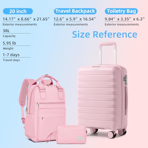 LARVENDER Luggage Sets 3 Piece, Hardside PP Carry On Suitcase with 360° Spinner Wheels TSA Lock Luggage Sets for Women, Orchid Pink