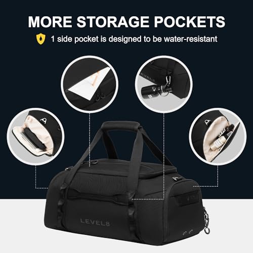 LEVEL8 Travel Duffle Bag Carry on Bag Sport Duffle Weekender Bags Black,30L