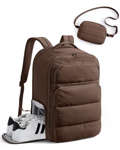 BAGSMART 35L Travel Backpack Women, 17.3 Inch Carry On Backpack Flight Approved, Personal Item Backpack Travel Bag, Water Resistant Casual Daypack, Coffee