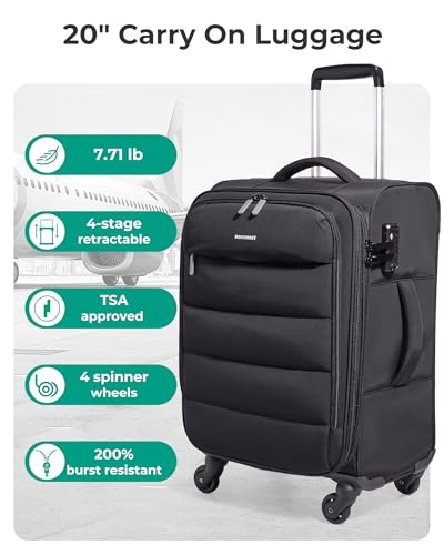 BAGSMART Black softside carry-on for 22x14x9 carry-on luggage detail 2