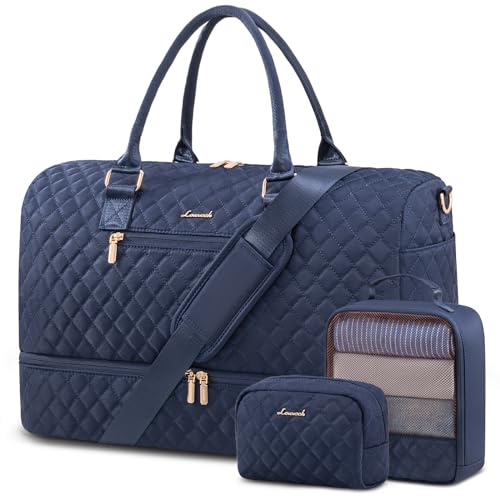 LOVEVOOK Travel Duffle Bag for Women, Weekender Overnight Bags with Shoe Compartment, Carry on Bag with Toiletry Kit, Gym Duffel Bag with Wet Pocket, Hospital Bags for Labor and Delivery 3 Pcs Set