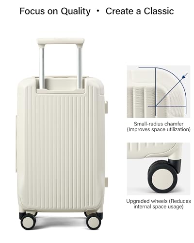Hanke 20 Inch Carry On Luggage, Premium PC Hard shell Suitcase with 4:6 Deep Compartment, Fully Enclosed Interior, Silent Spinner Wheels & TSA Lock for Business Travel & Weekend Getaways, White