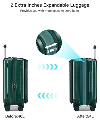 Hanke 20 Inch Expandable Carry On Luggage Airline Approved Top Opening Hard Shell Suitcases with Wheels Lightweight Travel Luggage Carry On Suitcase for Woman Men-Blackish Green