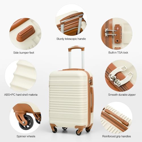 Coolife Luggage Set 3 Piece Luggage Set Carry On Suitcase Hardside Luggage with TSA Lock Spinner Wheels(White, 3 piece set (BP/TB/20))