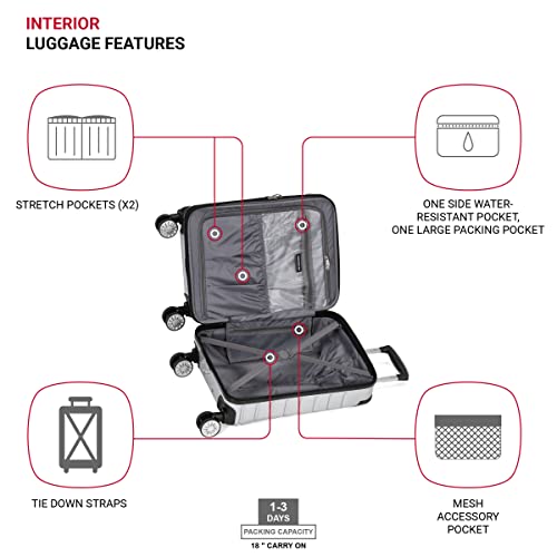 SwissGear 7782 Hardside Expandable Luggage with Spinner Wheels, Silver, Carry-On 19-Inch