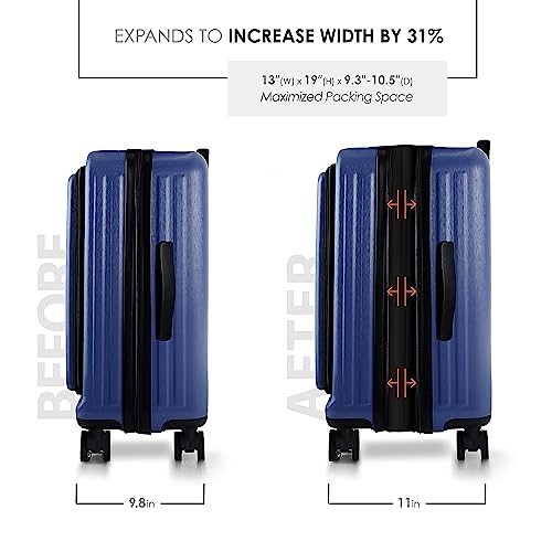 TRAVELARIM 20 Inch Carry On Luggage 22x14x9 Airline Approved, Carry On Suitcase with Wheels, Hard-shell Carry-on Luggage, Durable Luggage Carry-On, Navy Small Suitcase with Cosmetic Case