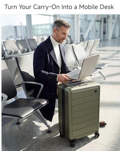 LUGGEX 21 Inch Zipperless Carry On Luggage - HUP Pro Front Opening Compartment Suitcase with Spinner Wheels, 36L Capacity, TSA Locks, Airline Approved for Business Travel(ZX-Pro, Black)