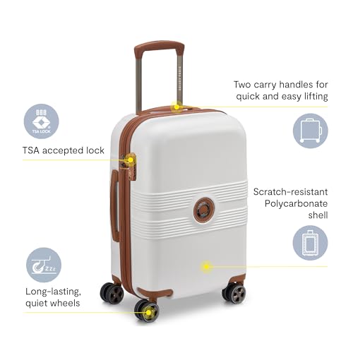 DELSEY PARIS Flanerie SE - Hardside Carry-On Luggage 19 Inch - 360° Dual Spinner Wheels - TSA Lock - 5-Year Warranty - Lightweight Polycarbonate Travel Suitcase with Vegan Leather, Champagne