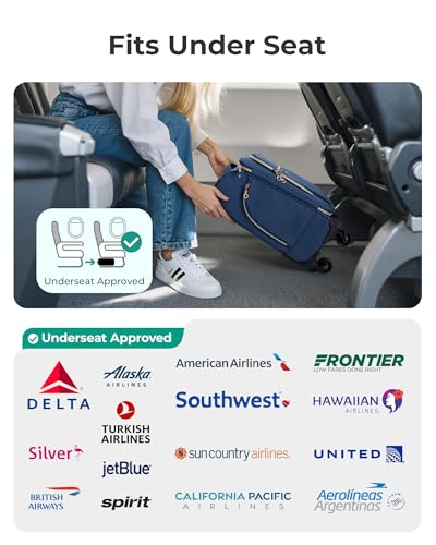 BAGSMART Underseat Carry On luggage Airline Approved, 16-inch Small Softside Underseater Travel Suitcase with Spinner Wheels Overnight Bag Small Rolling Carry-on for Women Men Weekender, Navy Blue