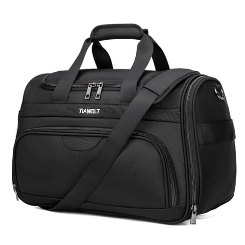 TIAWOLT Underseat Carry On Luggage Lightweight Travel Tote Weekender Bag Overnight Duffle for Trip, Travel Essentials Personal Item Travel Bag for Women and Men,Black