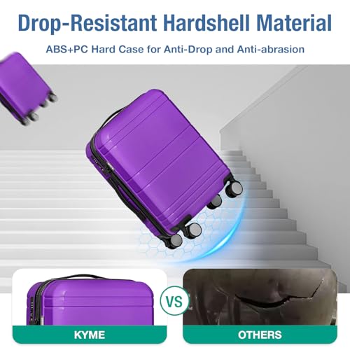 KYME Carry On Luggage 22x14x9 Airline Approved,Hardshell Carry On Suitcase with Tsa Lock,Small Suitcases with Wheels,Travel Luggage for Men Women,Expandable Carry-On 20 Inch,Purple