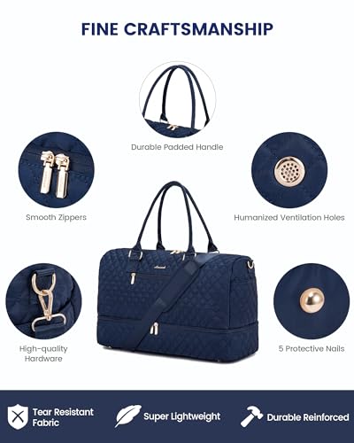 LOVEVOOK Travel Duffle Bag for Women, Weekender Overnight Bags with Shoe Compartment, Carry on Bag with Toiletry Kit, Gym Duffel Bag with Wet Pocket, Hospital Bags for Labor and Delivery 3 Pcs Set