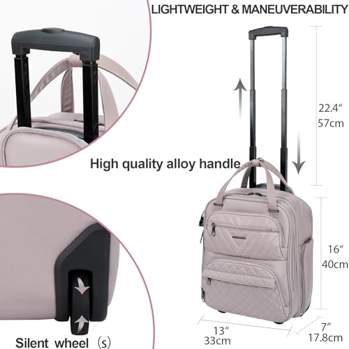 KROSER Carry On Underseat Multi-functional, 16-inch Underseater Lightweight Overnight Suitcase for Women, Dusty Pink