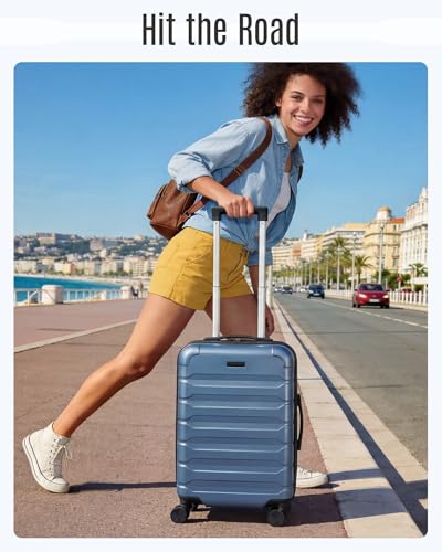 LIGHT FLIGHT Carry On Luggage 22x14x9 Airline Approved, Expandable Carry On Suitcases with Wheels, Lightweight Luggage, Durable Hard Shell 20 Inch Rolling Suit Case for Men Women Travel,Royal Blue