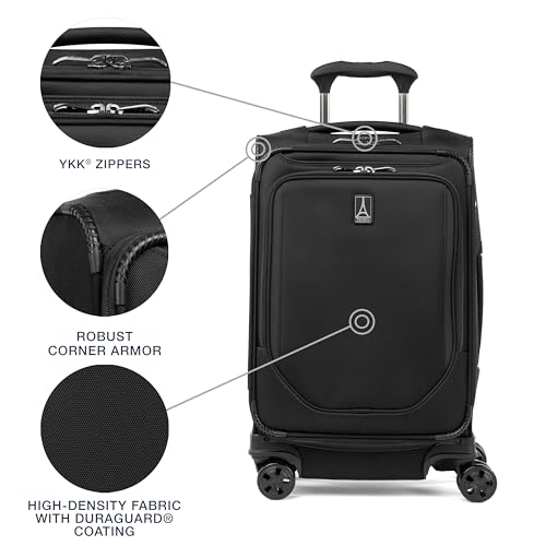 Travelpro Crew Classic Lightweight Softside Expandable Carry on Luggage, 8 Wheel Spinner Suitcase, Men and Women, Carry On 21-Inch, Black