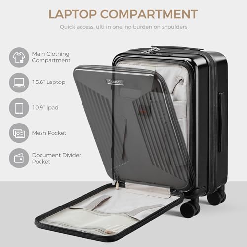 CASELLY Carry on Luggage Top opening Suitcases, Expandable with Cup Holder and USB Charging Port,Lightweight with Front Pocket Rolling Suitcases with Spinner Wheels