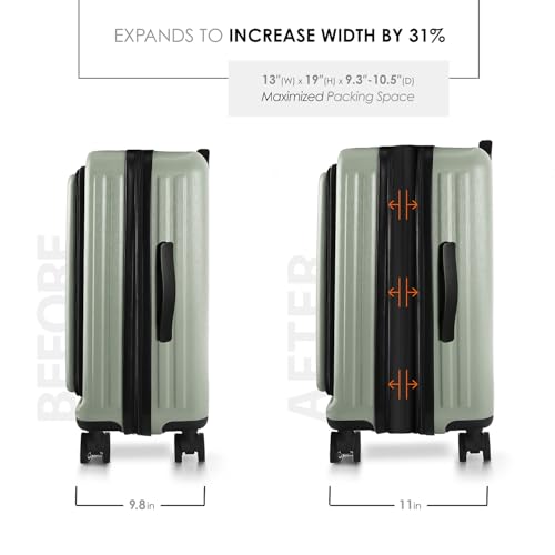 TRAVELARIM 22 Inch Carry On Luggage 22x14x9 Airline Approved, Small Carry On Suitcase, Hard-shell Carry-on Luggage with Wheels, Durable Expandable Sage Green Luggage Carry-On with Cosmetic Case