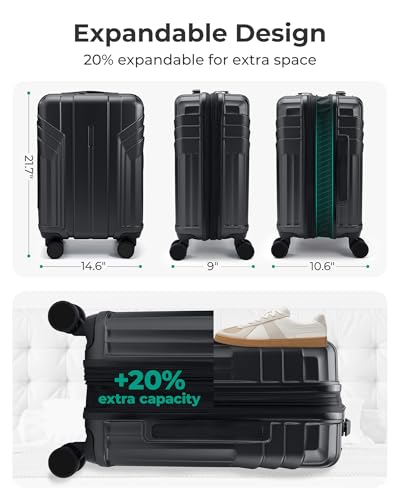 BAGSMART Expandable Carry On Luggage 22x14x9 Airline Approved, Black
