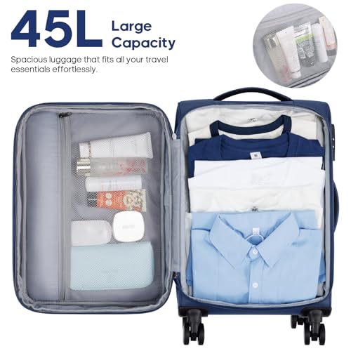 UKEIN Softside Expandable Carry On Luggage 22x14x9 Airline Approved, 20 Inch Suitcase with Wheels & TSA Lock, Travel Suitcase with 4-Piece Packing Bags for Women Men