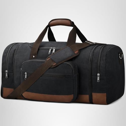 Litvyak Duffle Bag for Travel, 50L Canvas Travel Duffel Bags Overnight Weekend Gym Carry On Luggage Bag for Men & Women(Black)