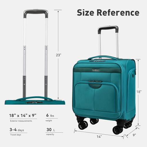 TIAWOLT 16 Inch Underseat Carry on Luggage With Wheels Softside Lightweight Compact Business Suitcases Travel Bag with Spinner Wheels Airline Approved Luggage for Short Trip,Green