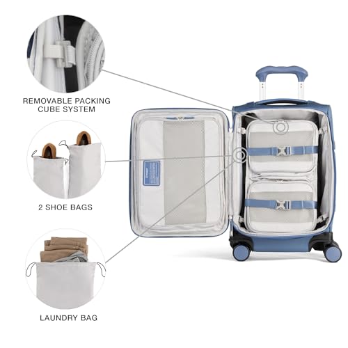 Travelpro VersaPack+ Lightweight Softside Expandable Carry on Luggage, 8 Spinner, TSA Lock, Carry On 21-Inch, Elemental Blue