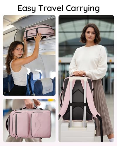 Taygeer 18 x 14 x 8 Inches Personal Item Bag, Travel Personal Item Bag with Water Bottle Pocket & Shoe Pouch, TSA Approved Under Seat Carry on Backpack Fits 15.6 inch Laptop for Women Airplanes, Pink
