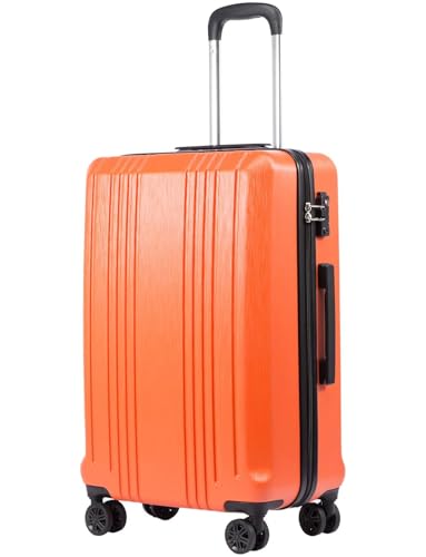 Coolife Luggage PC+ABS Hardshell Suitcase with TSA Lock, Spinner Carry On Lightweight (orange, S(20in_carry on))